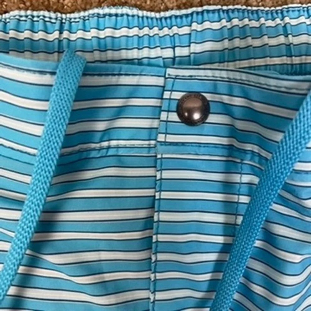 Lands End Mens‎ Swim Trunks Shorts Blue Stripe XXL Elastic Waist Pockets